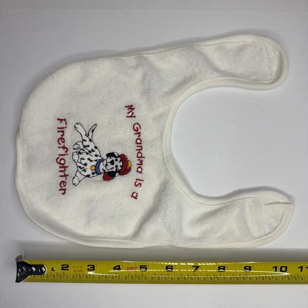 Bib My Grandma is a Firefighter Dalmatian Dog Embroidered Terry Cloth Baby Gift